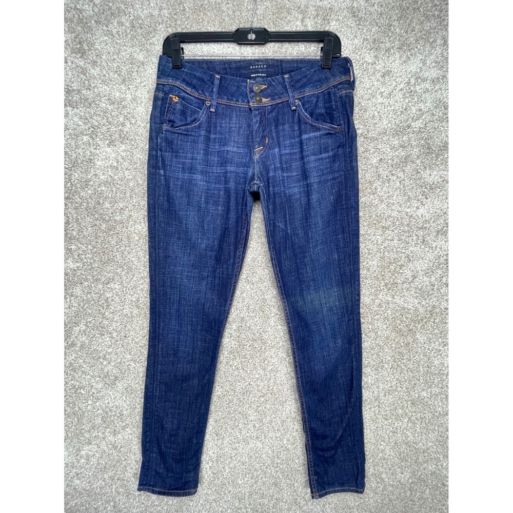 Hudson Slim Straight Leg Jeans Women 30 Dark Wash Blue Double Button Made in USA
